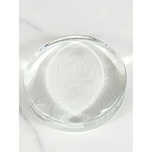 Disney Mickey Mouse Paperweight Round Clear Glass 3 1/2" Home Decor Vintage